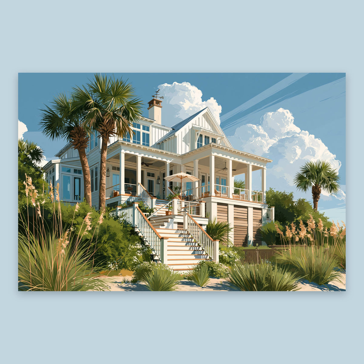 Beach House Under Clouds flat lay