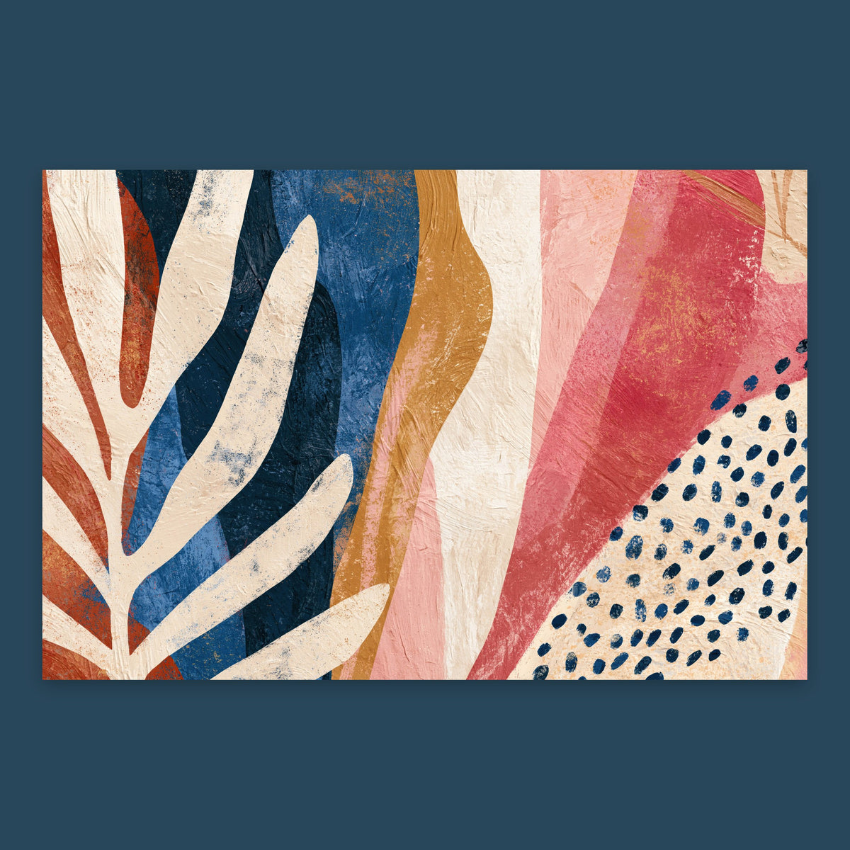 Abstract Leaf Shapes in Navy and Rust flat lay