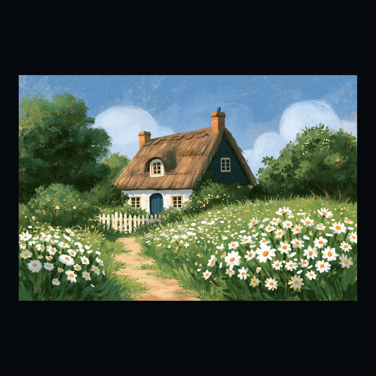 Thatched Blue Cottage flat lay