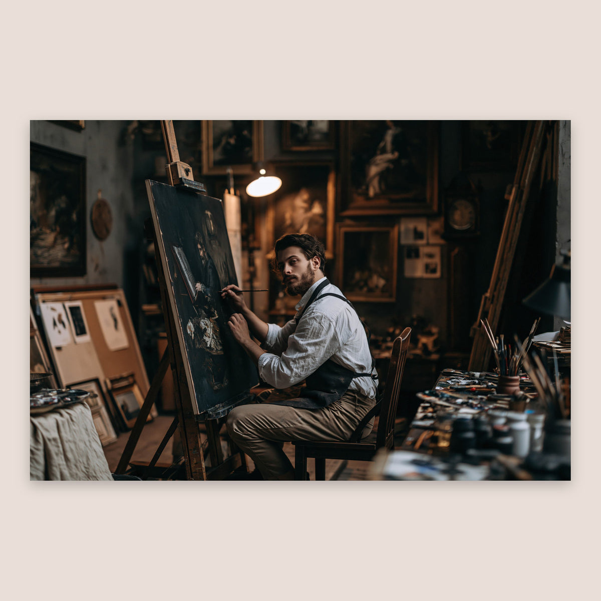 Artist in the Lamplit Studio flat lay