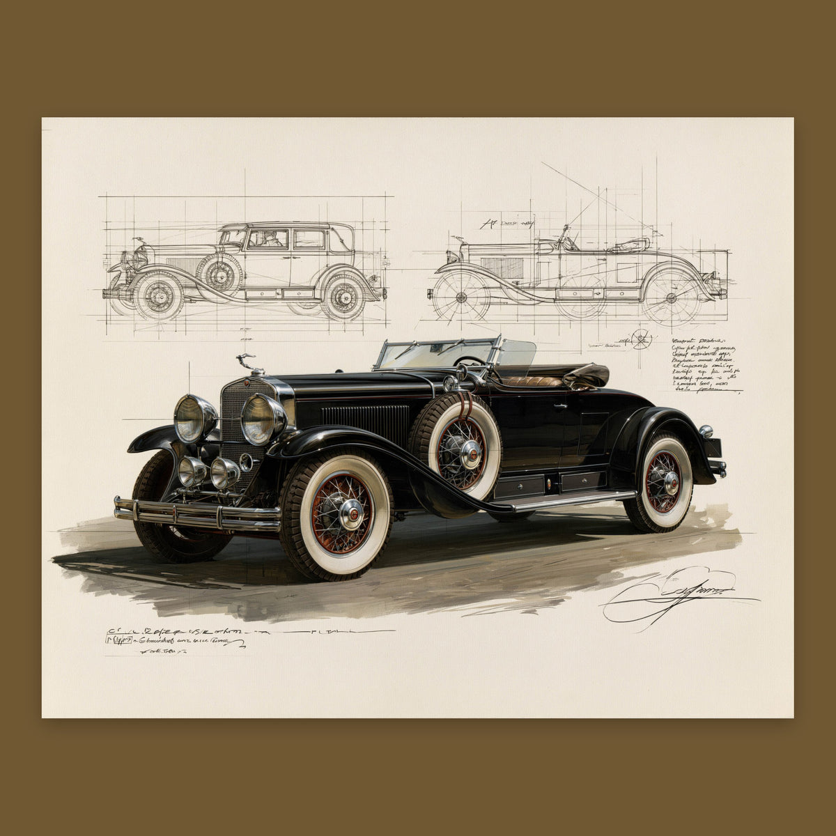 Vintage Car Blueprint flat lay