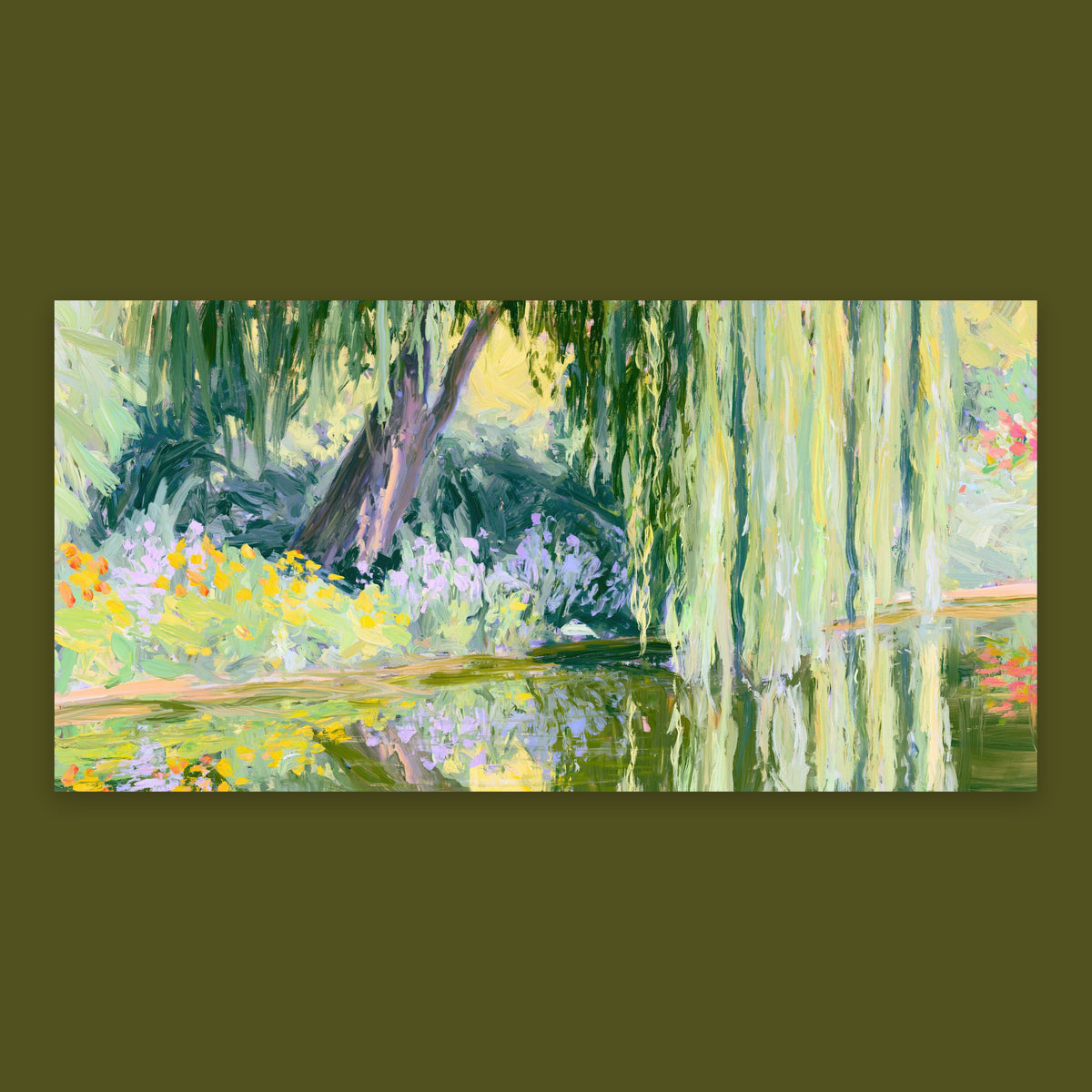 Sunlit Willow over a Garden Pond flat lay