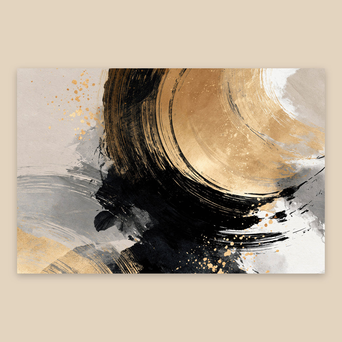Gold and Black Ensō Abstract flat lay