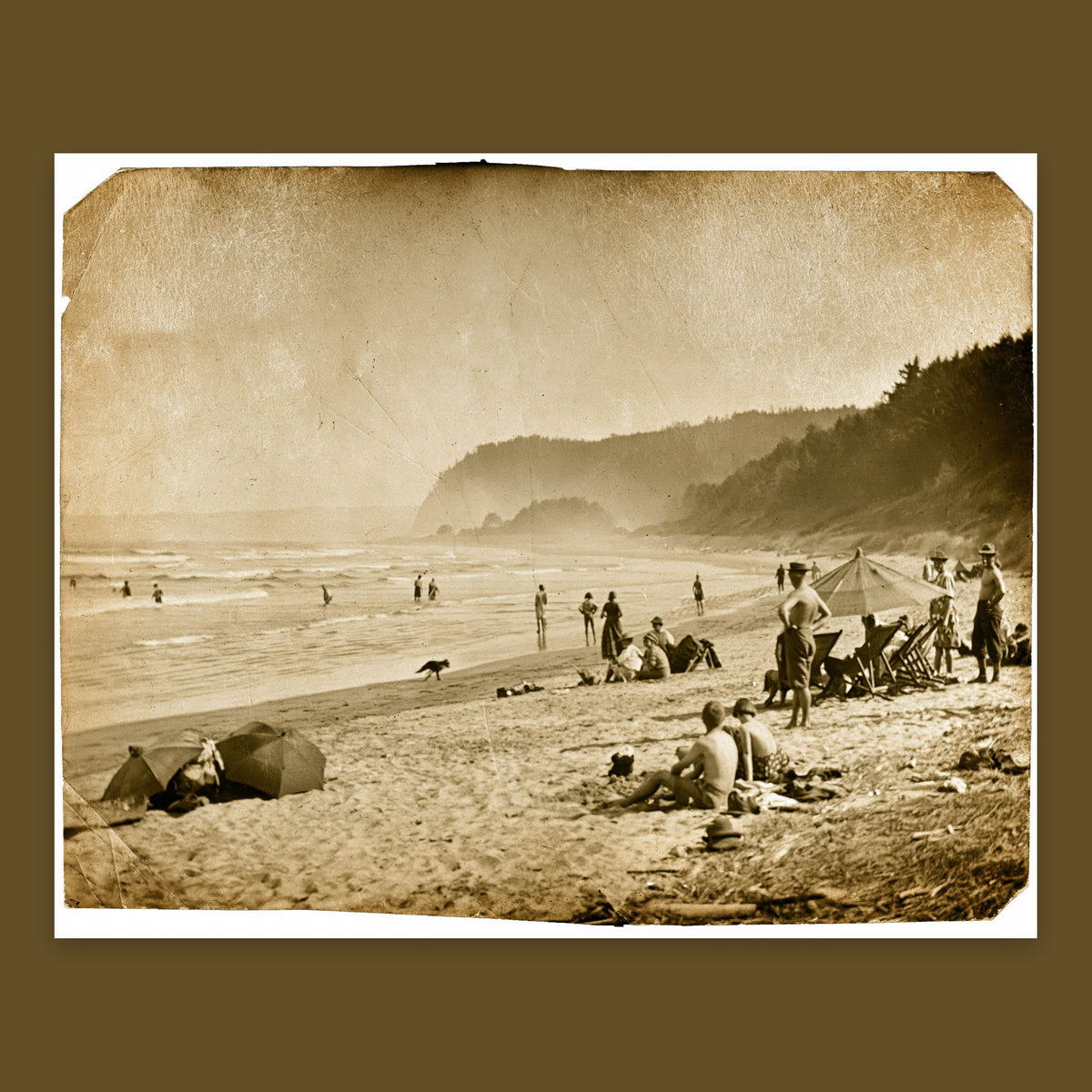 Vintage Style Sepia Beach Scene flat lay