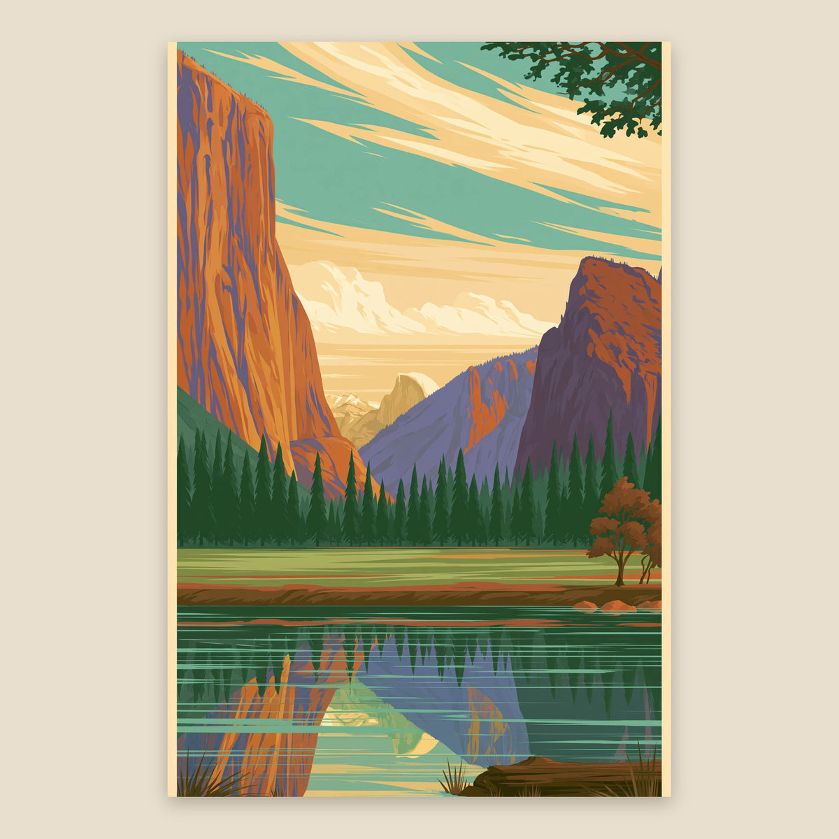 Yosemite Valley Retro Poster flat lay