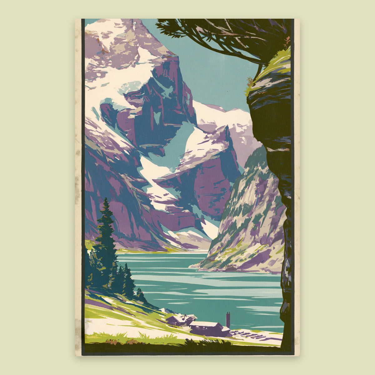 Alpine Lake Retro Poster flat lay