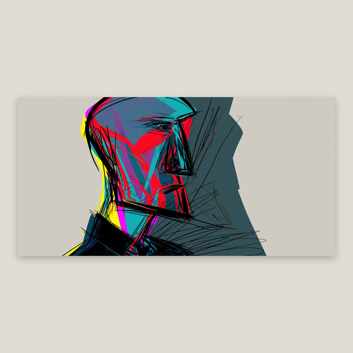 Red and Teal Profile Sketch flat lay