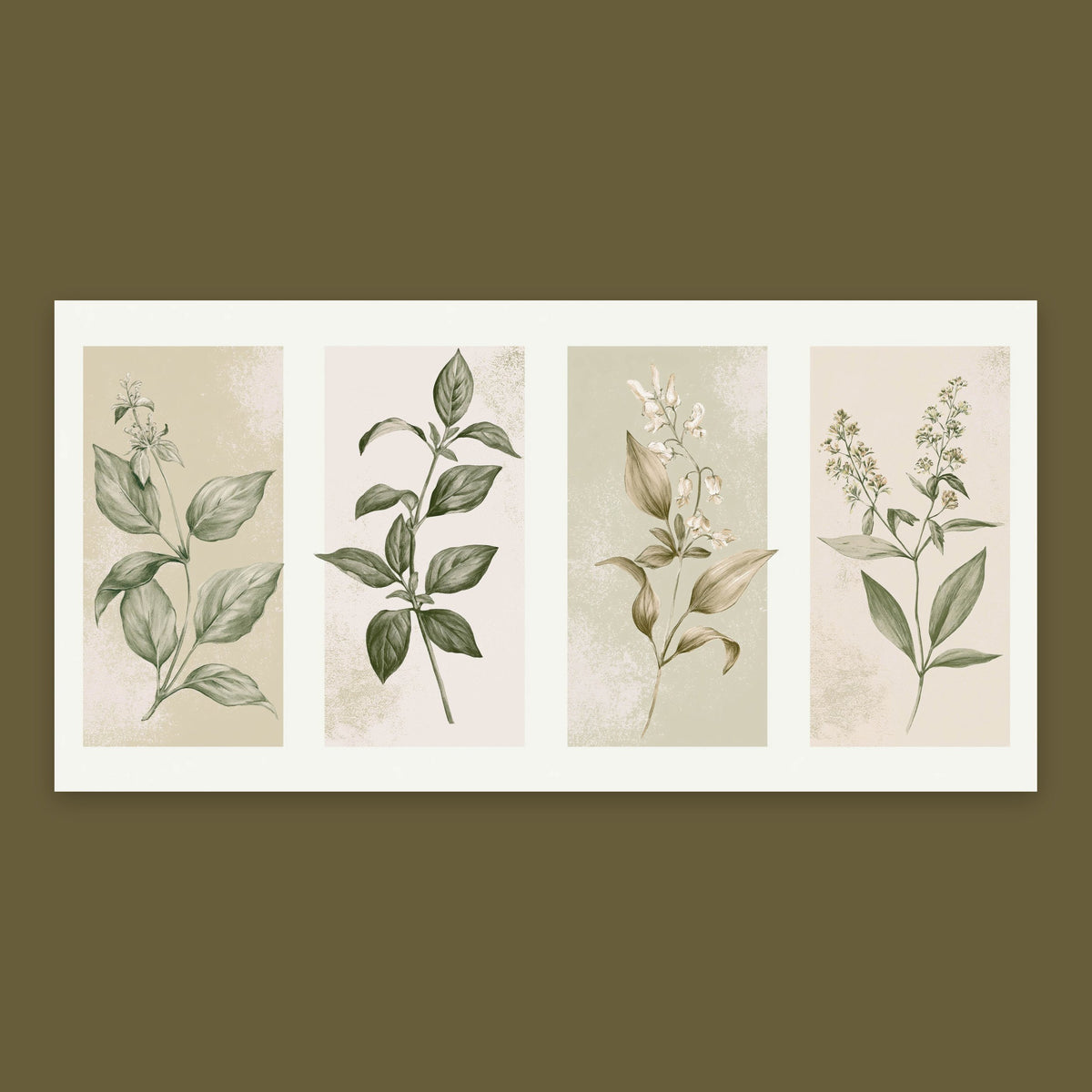 Four-Panel Botanical Sprig Illustration flat lay