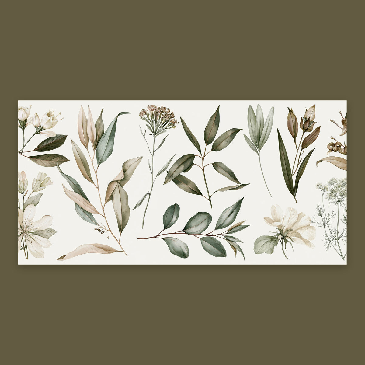 Sage Green Botanical Sprig Print flat lay