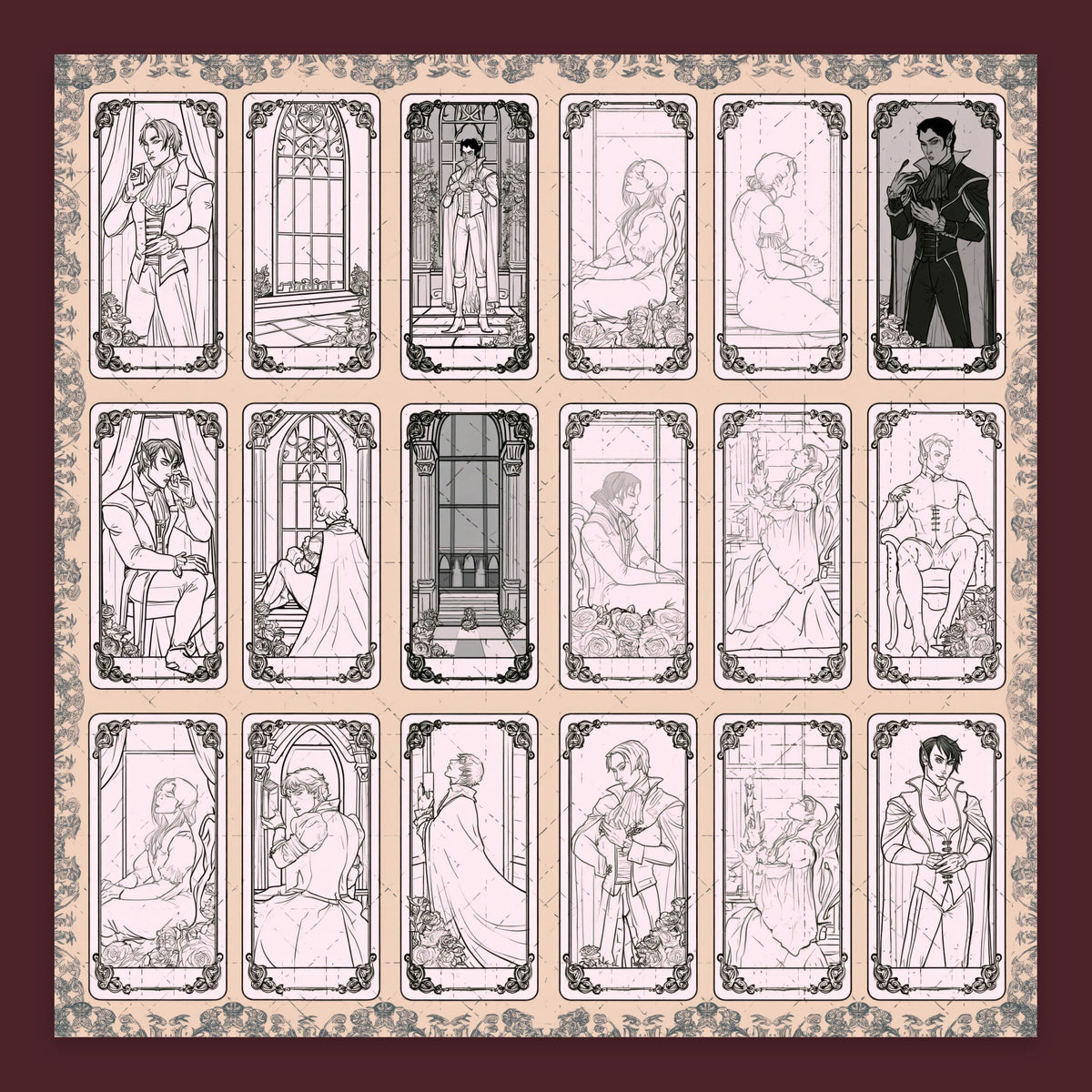 Art Nouveau Figure Panel Grid flat lay