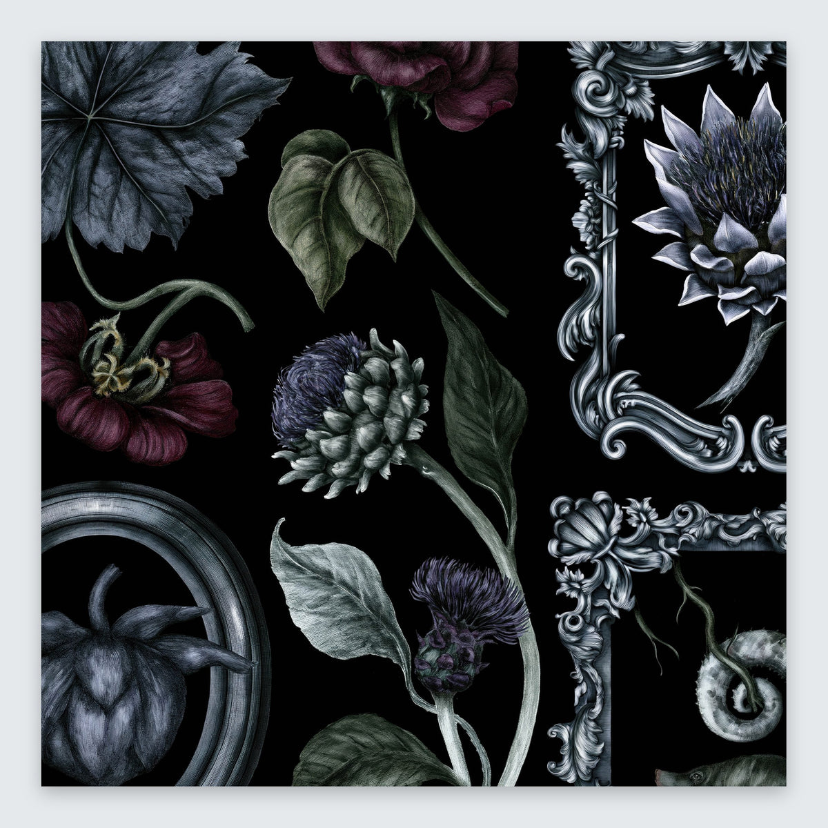 Baroque Thistle and Leaf Illustration flat lay