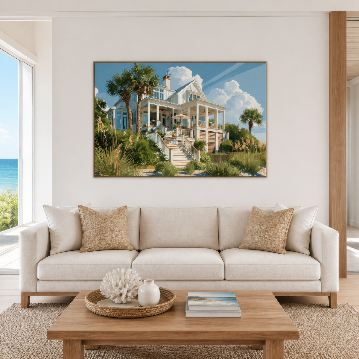 Beach House Under Clouds – Coastal Wall Art
