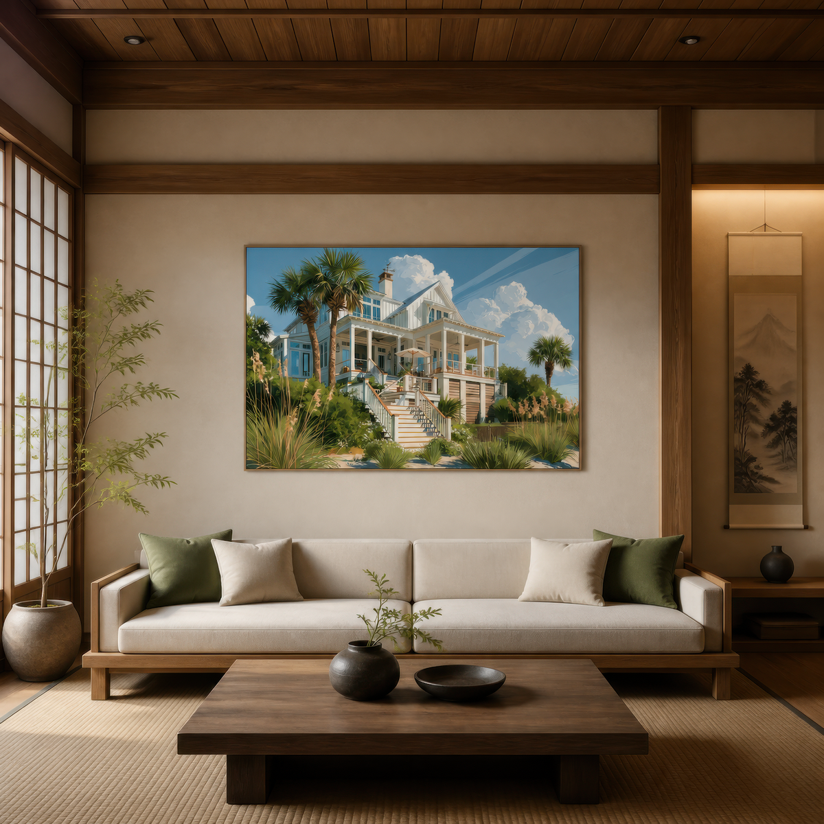 Beach House Under Clouds – Coastal Wall Art