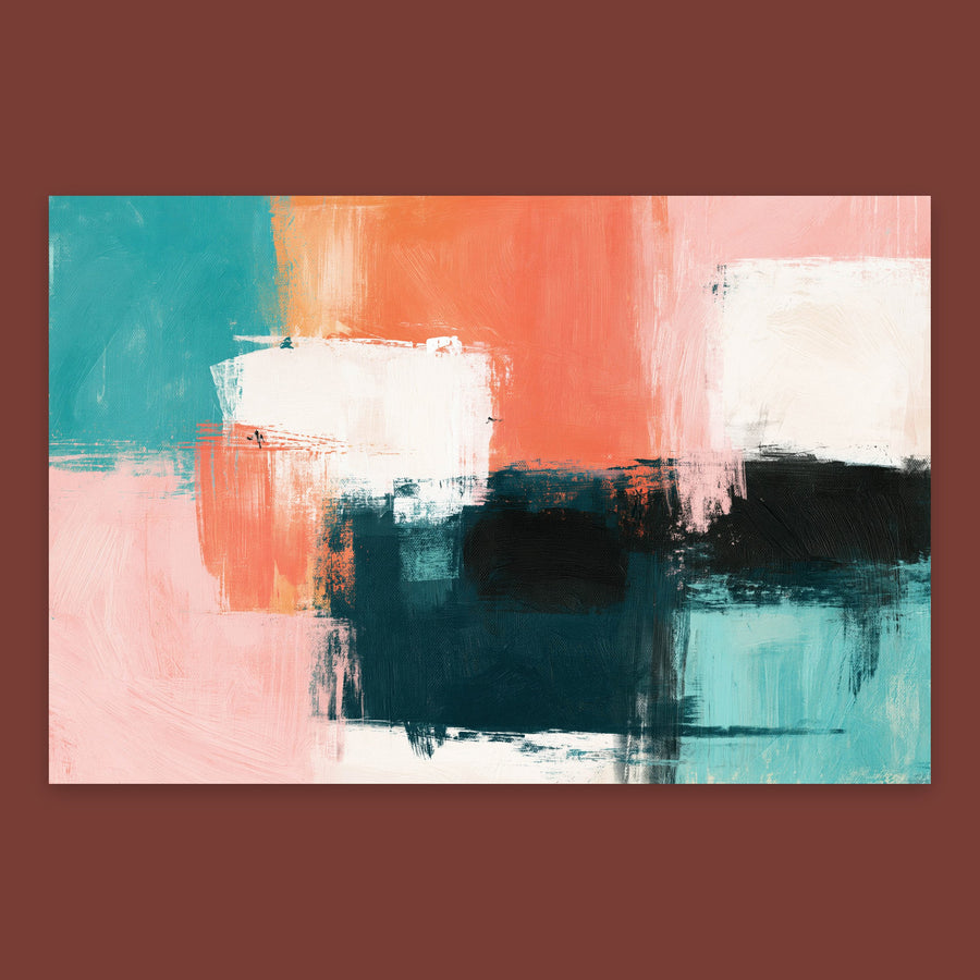 Teal and Coral Block Abstract – Abstract Wall Art