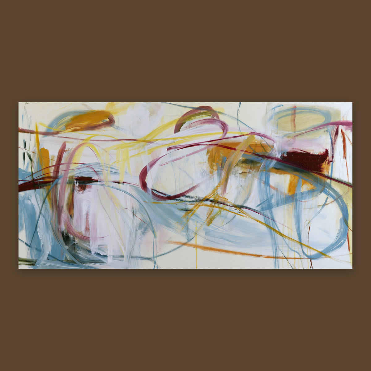 Mustard and Burgundy Loops Abstract flat lay