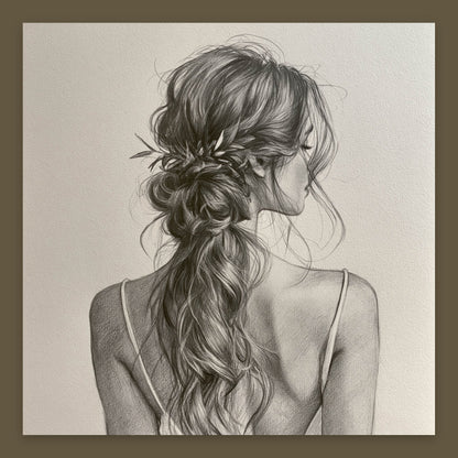 Braided Hair Sketch Portrait flat lay