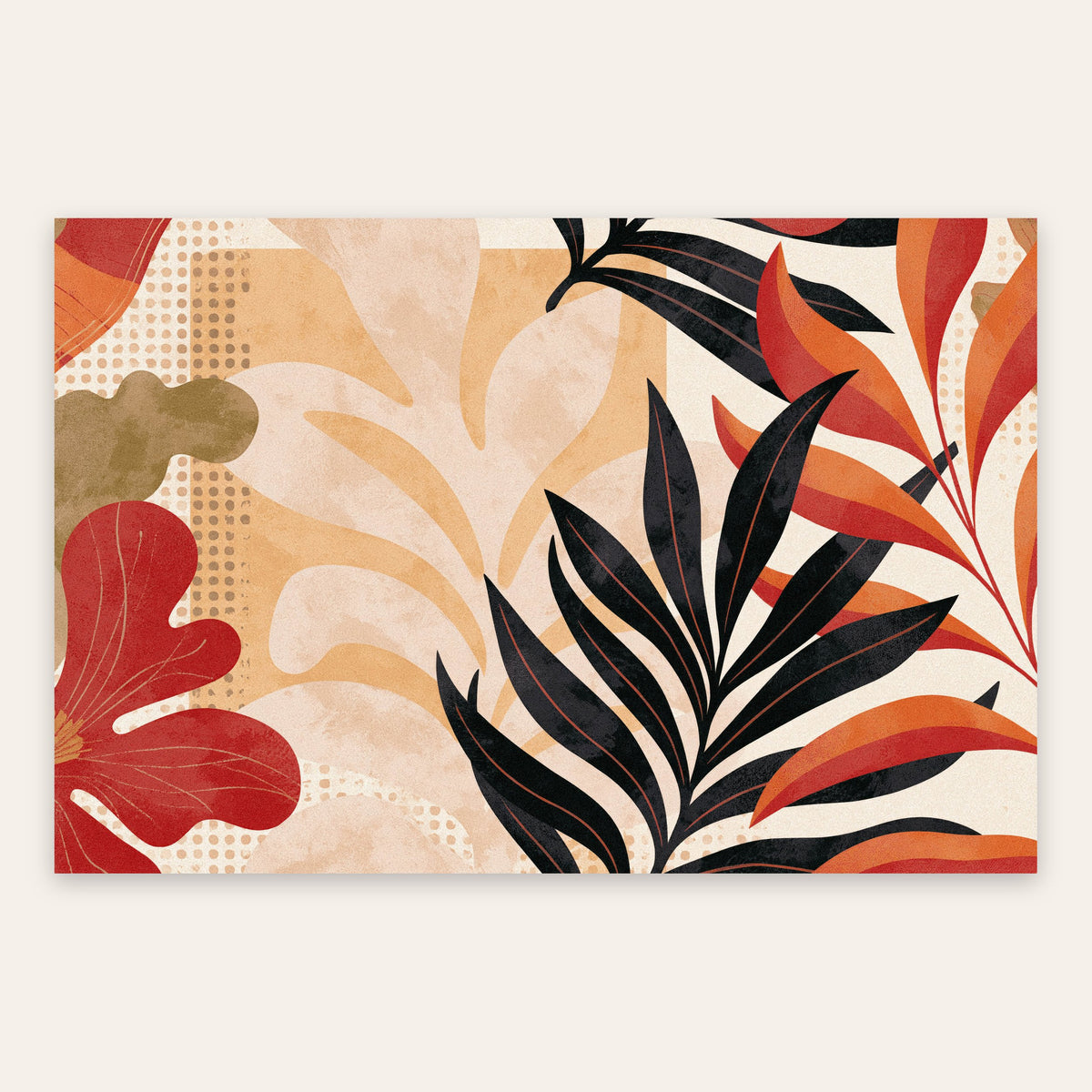 Black and Rust Leaves on Cream flat lay