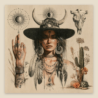 Desert Oracle in a Horned Hat flat lay