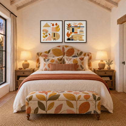 Autumn Geometric Study cottagecore wall art in a bedroom