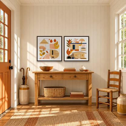 Autumn Geometric Study cottagecore wall art in an entryway