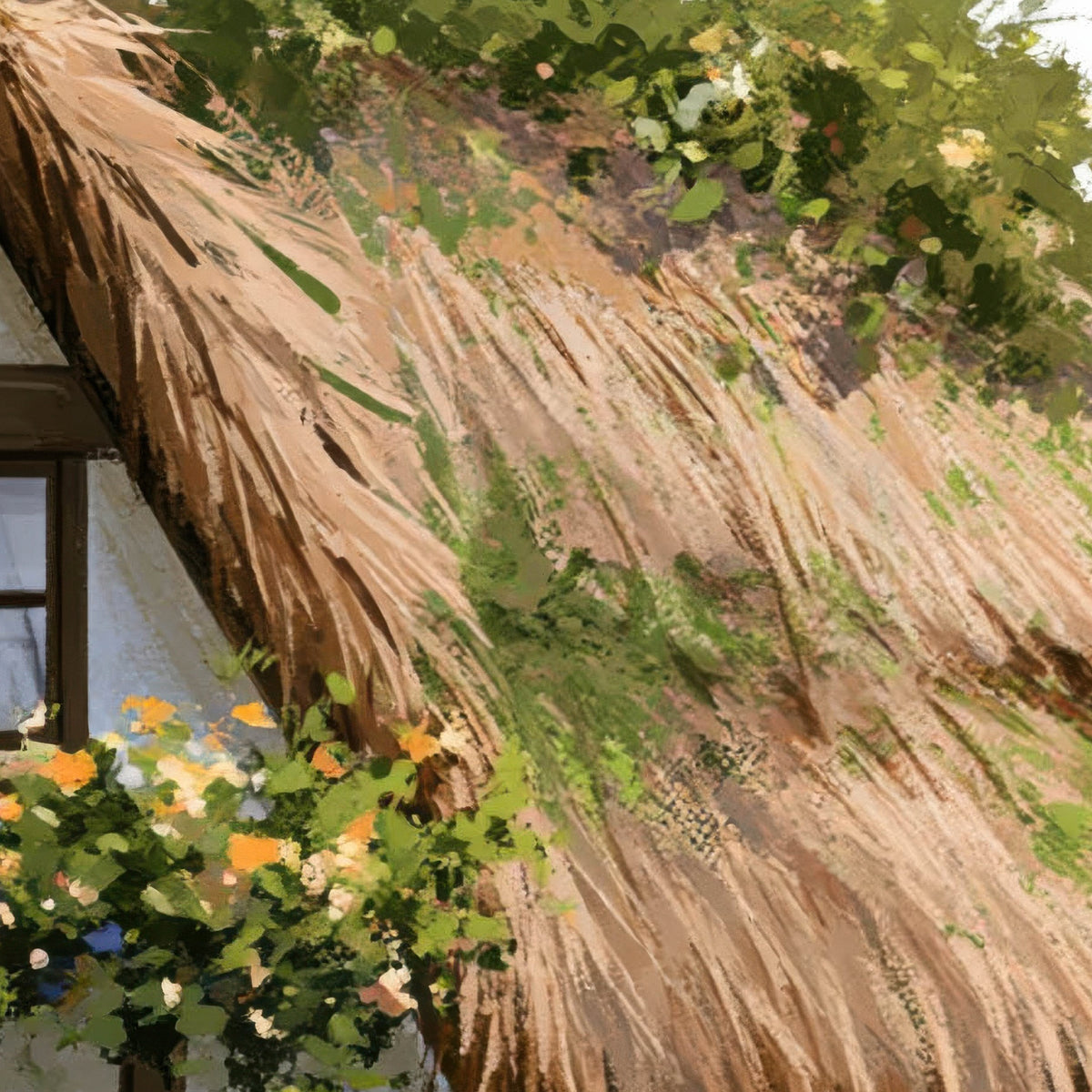 Mossy Thatched Cottage close-up detail