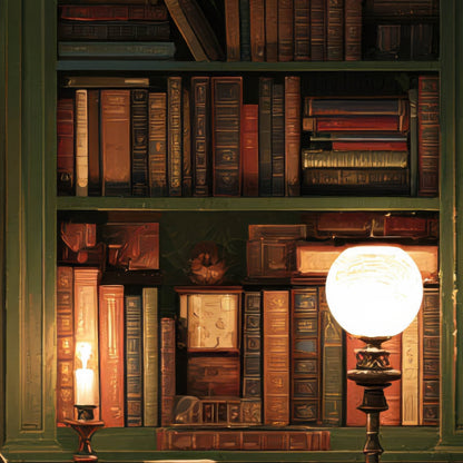 Lamplit Green Library close-up detail