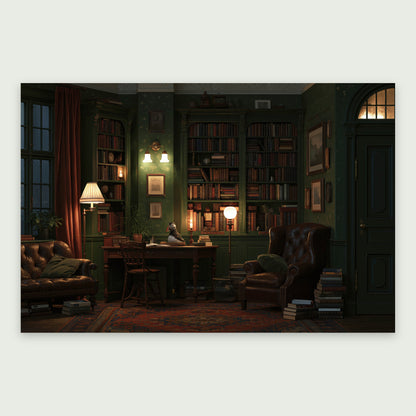 Lamplit Green Library flat lay