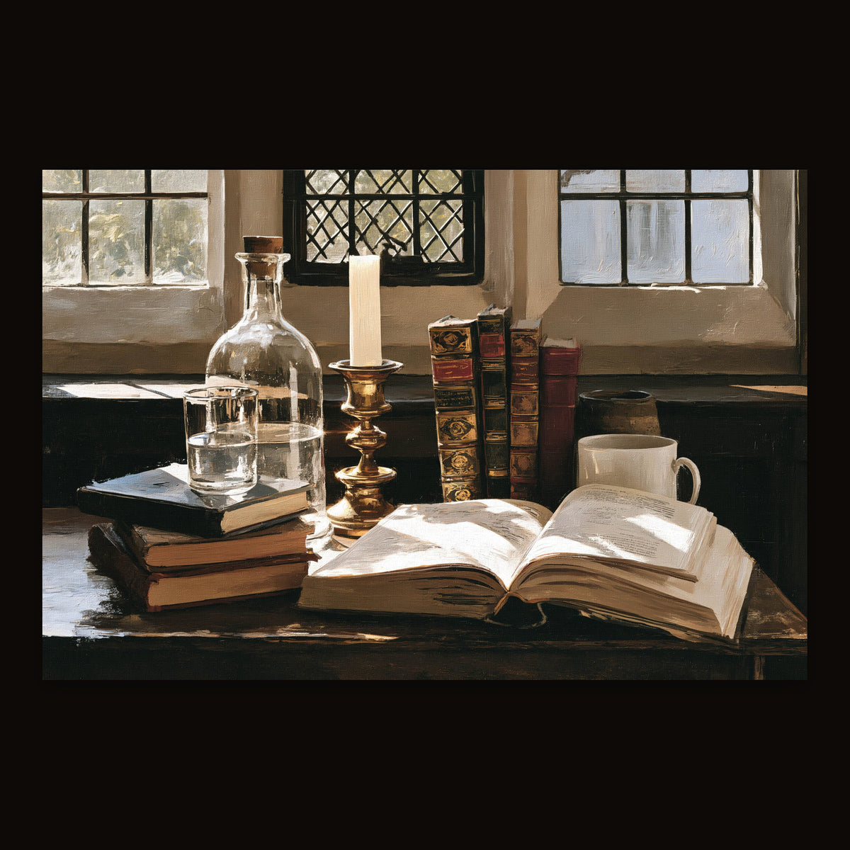 Books by the Leaded Window flat lay