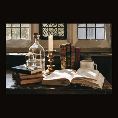 Books by the Leaded Window flat lay