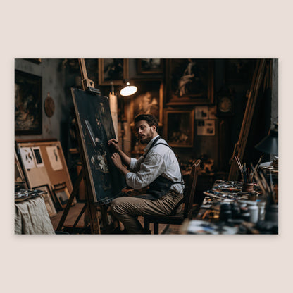 Artist in the Lamplit Studio flat lay
