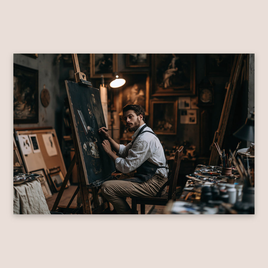 Artist in the Lamplit Studio – Dark Academia Wall Art