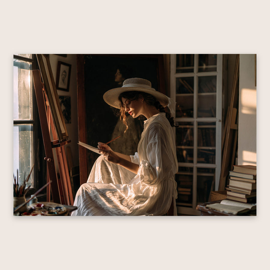 Sketching by the Window – Dark Academia Wall Art
