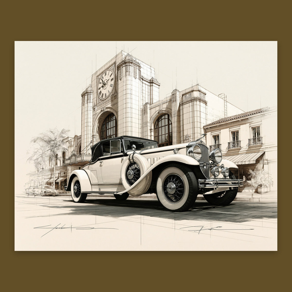 Amber Motorcar Sketch – Art Deco Wall Art
