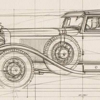 Vintage Car Blueprint close-up detail