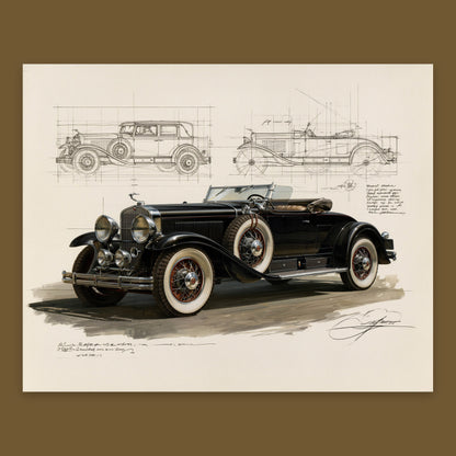 Vintage Car Blueprint flat lay