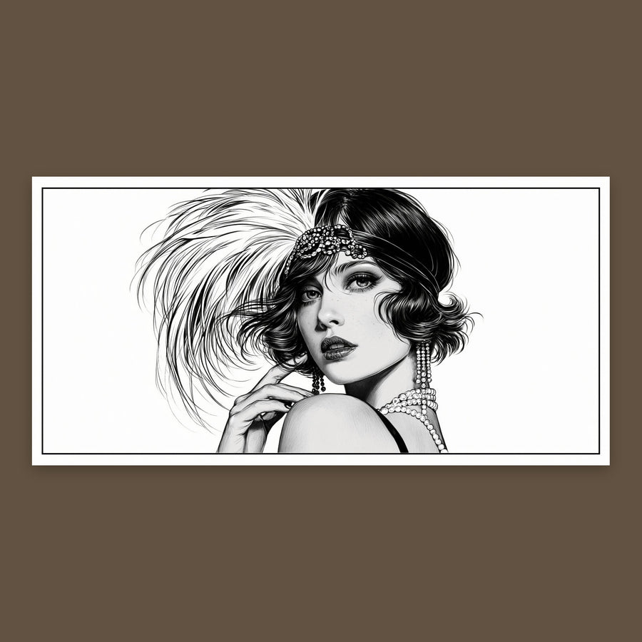Feathered Flapper Portrait – Art Deco Wall Art