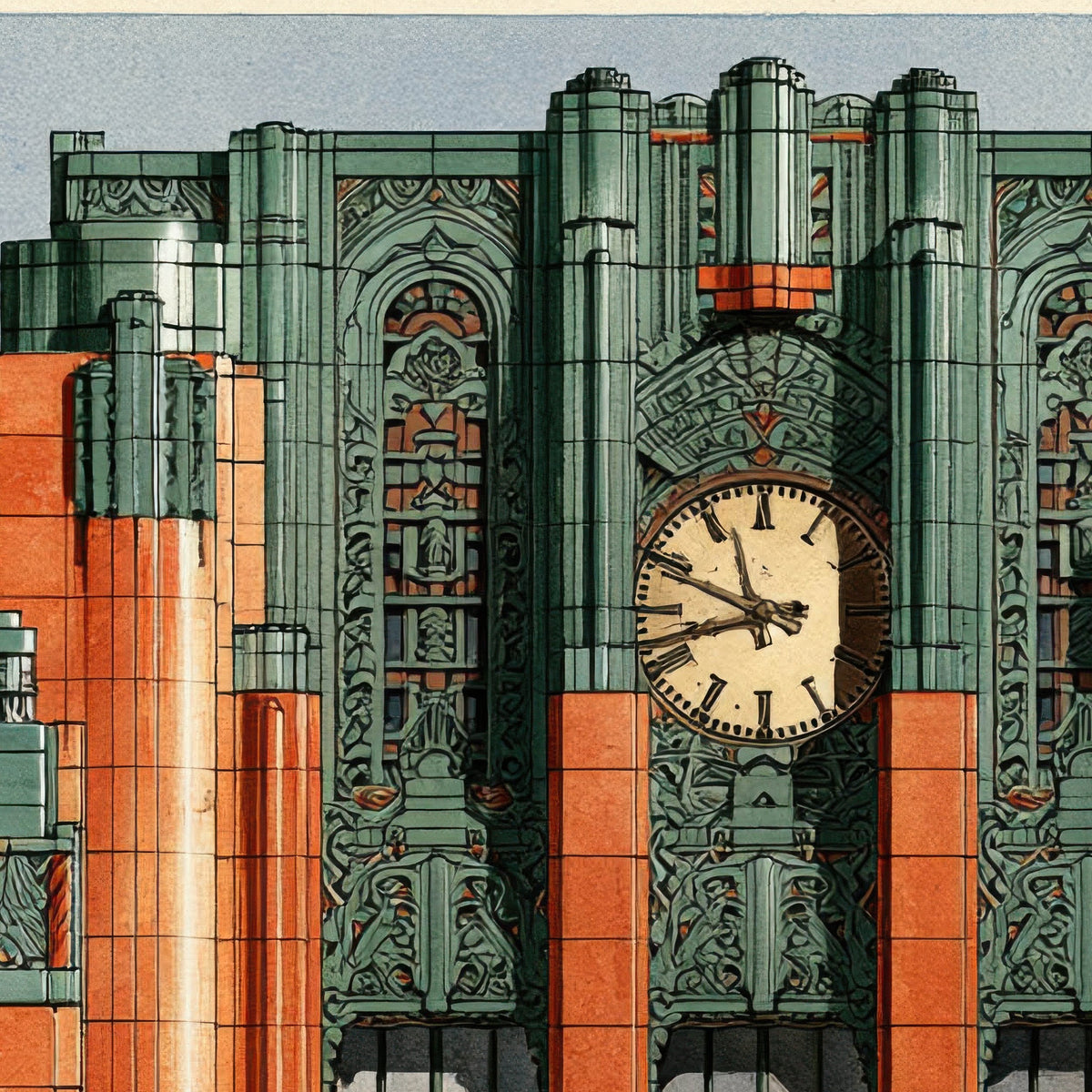 Terracotta Deco Theater close-up detail