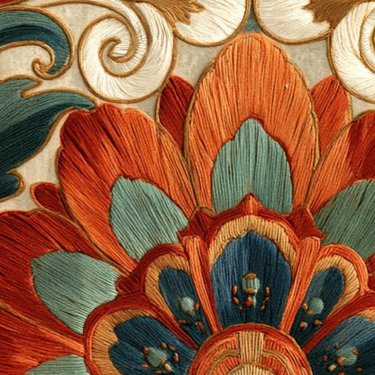 Rust & Teal Fan Motif close-up detail