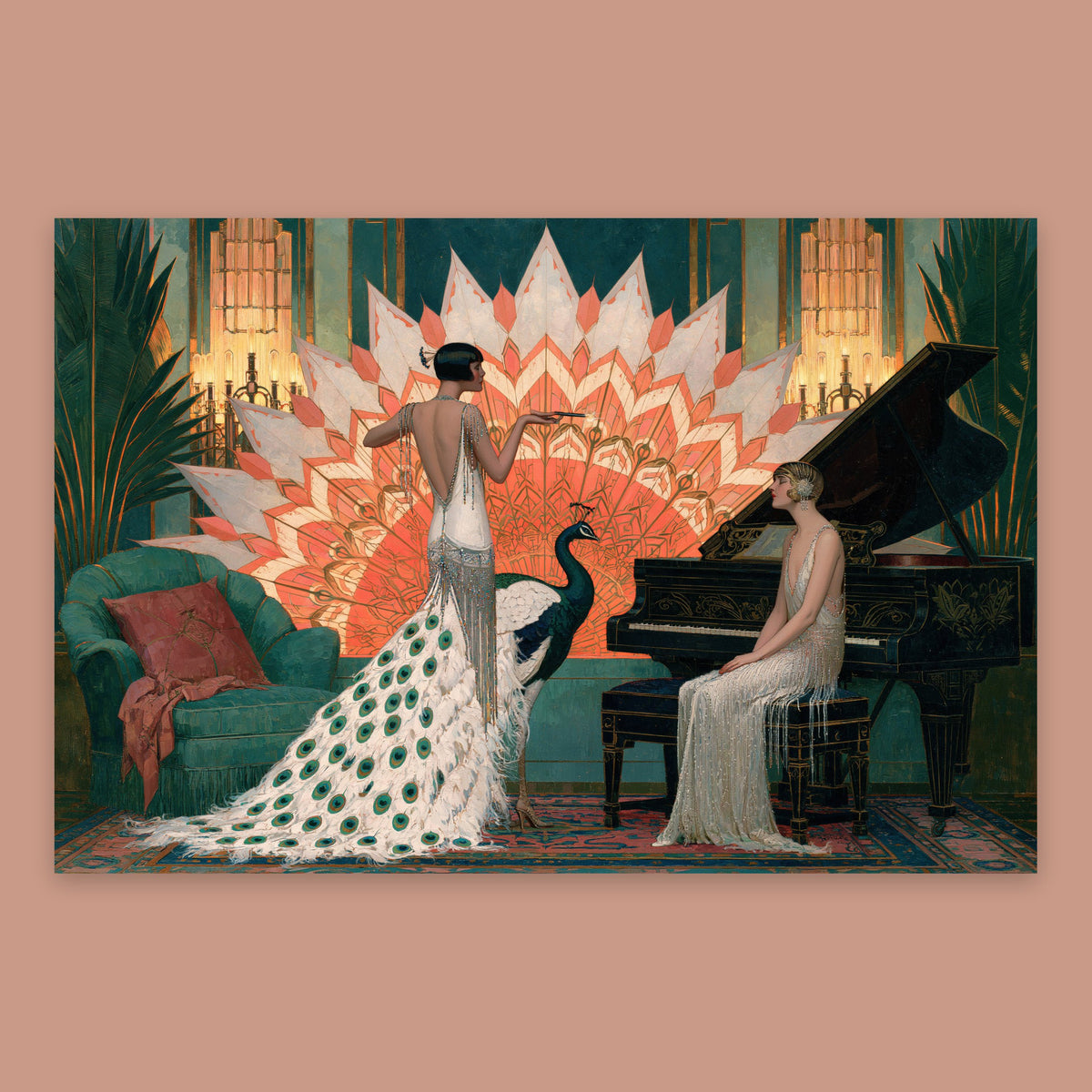 Peacock Plume Flapper – Art Deco Wall Art