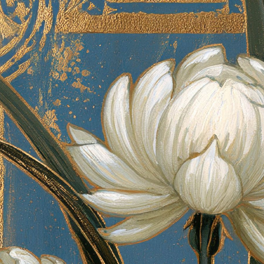 Crane and White Peonies – Art Deco Wall Art