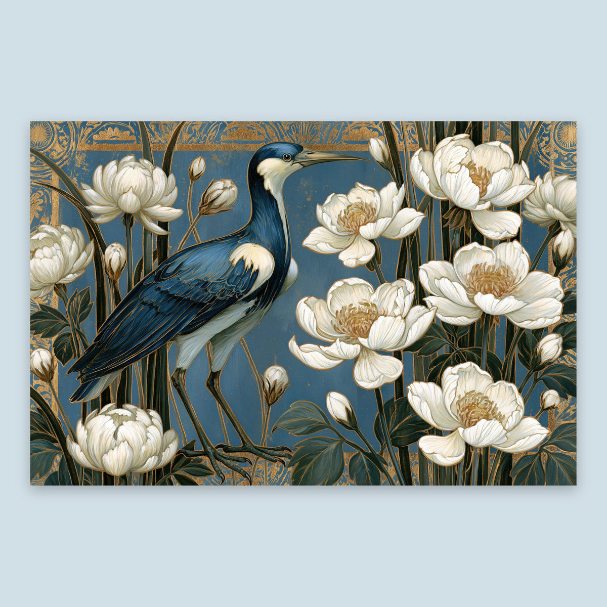Crane and White Peonies flat lay