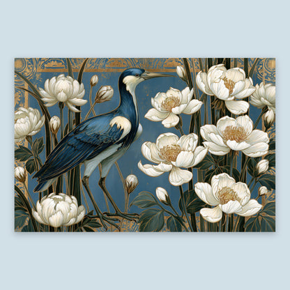 Crane and White Peonies flat lay