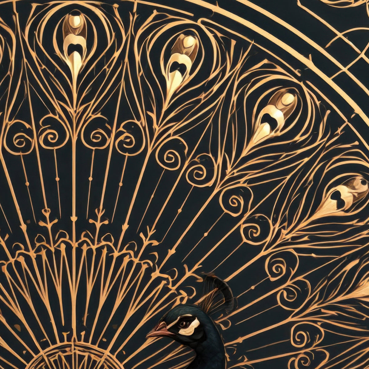 Golden Peacock Motif close-up detail