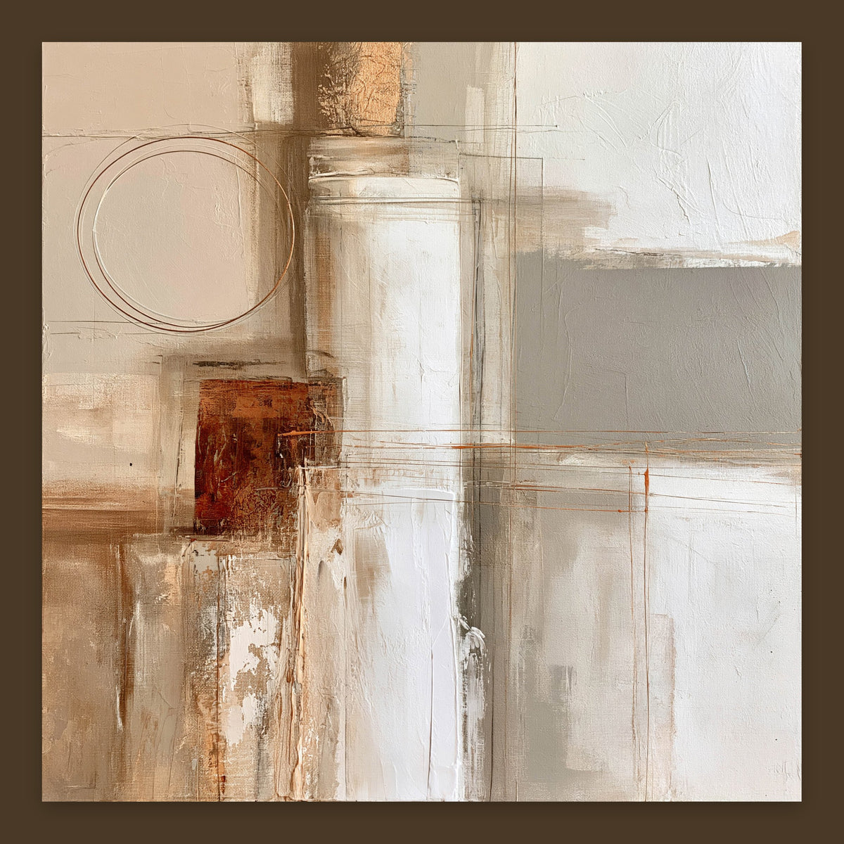 Deep Rust Block and Pencil Circle Abstract flat lay