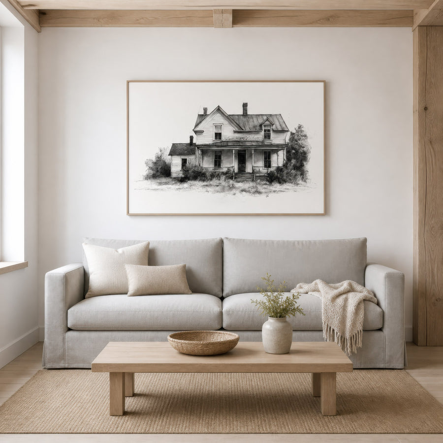 Abandoned Farmhouse Sketch – Farmhouse Wall Art