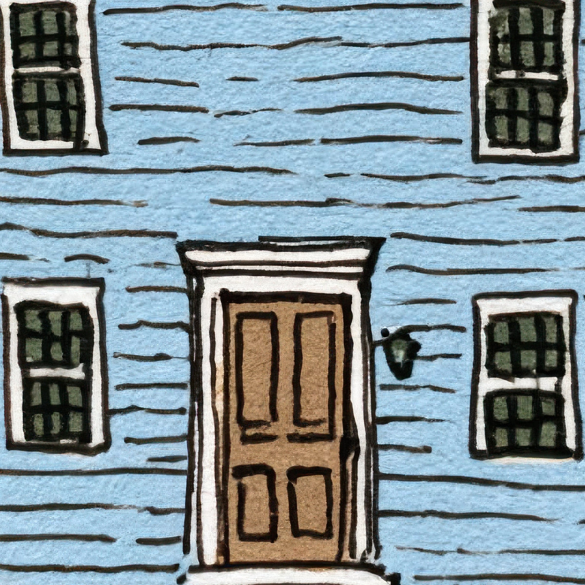 Blue Farmhouse Illustration close-up detail