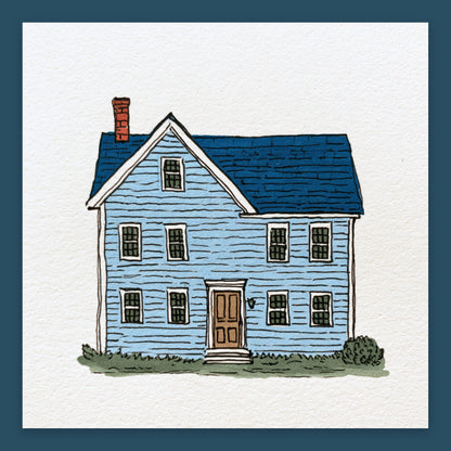 Blue Farmhouse Illustration flat lay