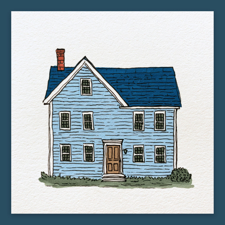Blue Farmhouse Illustration – Farmhouse Wall Art