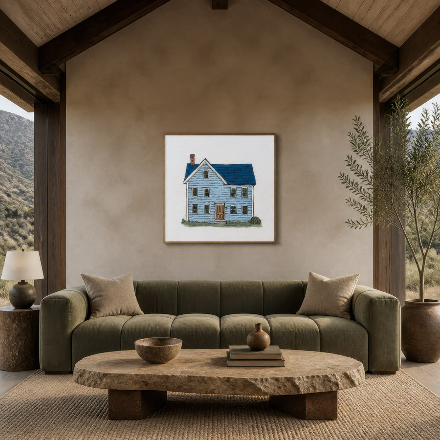 Blue Farmhouse Illustration – Farmhouse Wall Art