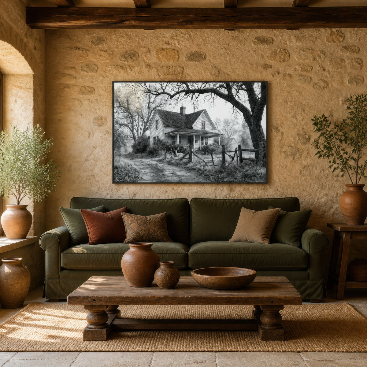 Farmhouse Under the Old Tree – Farmhouse Wall Art